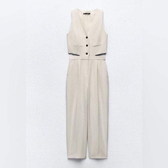 Zara Cream CUT OUT VEST JUMPSUIT NWT Size Medium - Picture 5 of 5